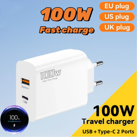 100W Fast Charger Dual - port Usb Type - C Super Fast Charging Head Mobile Phone Adapter Charging Head for Huawei iPhone New 2025 - Emart