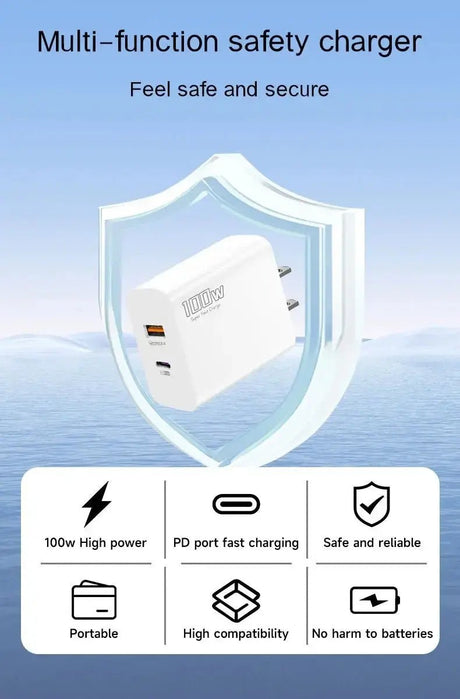 100W Fast Charger Dual - port Usb Type - C Super Fast Charging Head Mobile Phone Adapter Charging Head for Huawei iPhone New 2025 - Emart