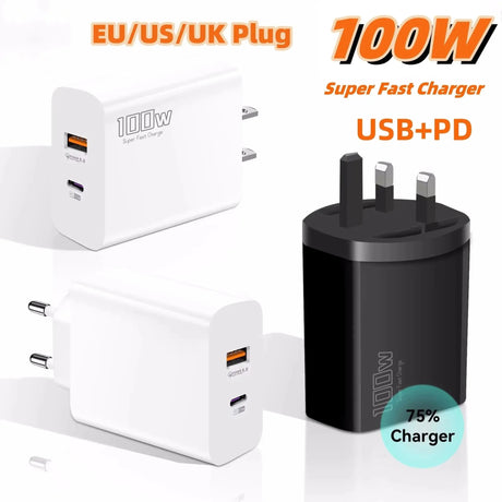 100W Fast Charger Dual - port Usb Type - C Super Fast Charging Head Mobile Phone Adapter Charging Head for Huawei iPhone New 2025 - Emart