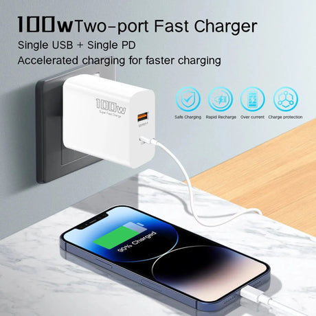 100W Fast Charger Dual - port Usb Type - C Super Fast Charging Head Mobile Phone Adapter Charging Head for Huawei iPhone New 2025 - Emart