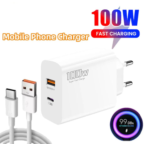 100W Fast Charger Dual - port Usb Type - C Super Fast Charging Head Mobile Phone Adapter Charging Head for Huawei iPhone New 2025 - Emart