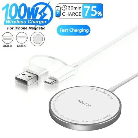 100W Magnetic Wireless Charger Pad USB + Type C For Magsafe iPhone 16 15 14 13 12 Pro Max Fast Charging Dock Station Chargers - Emart