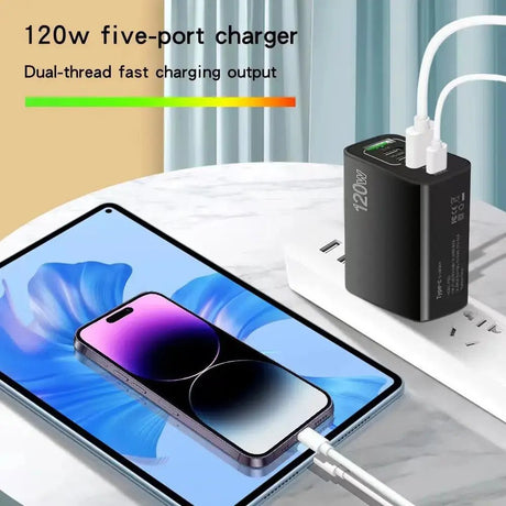 120W 5 in 1 2 USB 3 Type C Quick Charging Fast Wall Charger For iPhone Samsung Xiaomi Huawei Oppo Mobile Phone Adapter - Emart