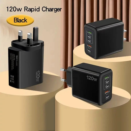 120W 5 in 1 2 USB 3 Type C Quick Charging Fast Wall Charger For iPhone Samsung Xiaomi Huawei Oppo Mobile Phone Adapter - Emart