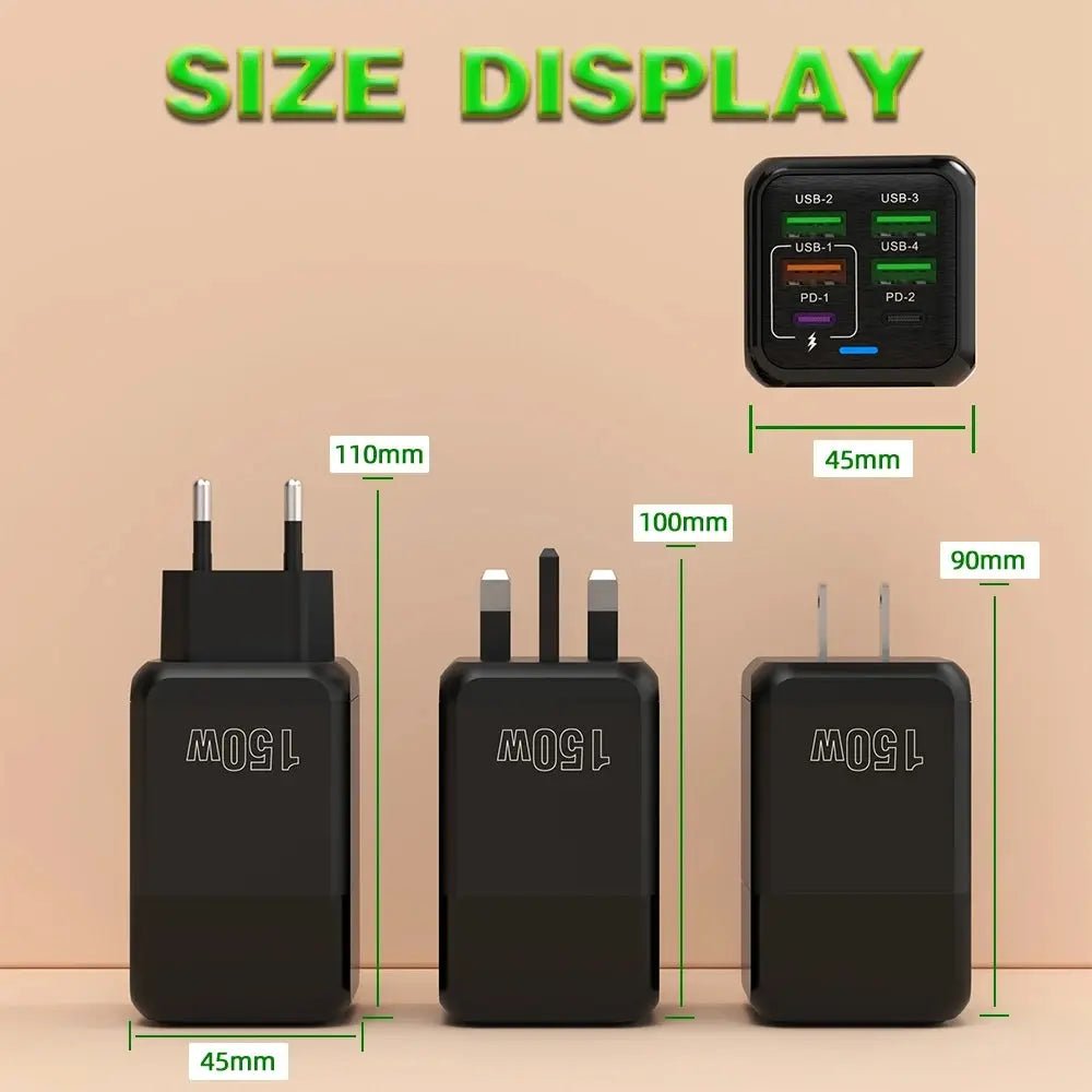 150W 6 Ports Pd QC 4.0 Usb C Fast Charger Wall Adapter Super Fast Charging For Iphone Samsung Ipad Xiaomi Huawei Oneplus Oppo - Emart