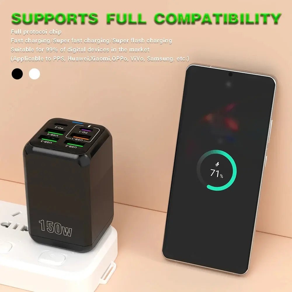 150W 6 Ports Pd QC 4.0 Usb C Fast Charger Wall Adapter Super Fast Charging For Iphone Samsung Ipad Xiaomi Huawei Oneplus Oppo - Emart