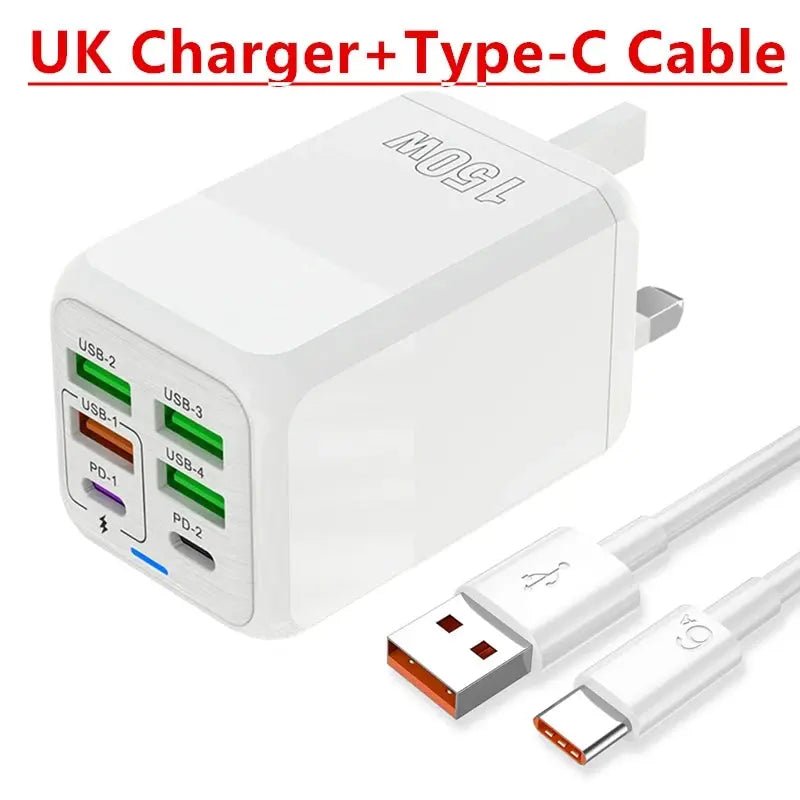 150W 6 Ports Pd QC 4.0 Usb C Fast Charger Wall Adapter Super Fast Charging For Iphone Samsung Ipad Xiaomi Huawei Oneplus Oppo - Emart