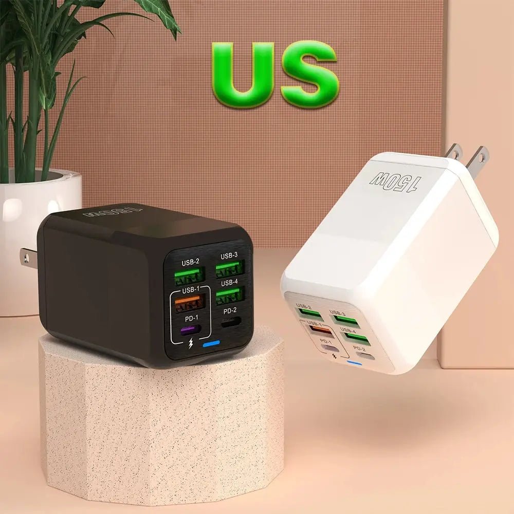 150W 6 Ports Pd QC 4.0 Usb C Fast Charger Wall Adapter Super Fast Charging For Iphone Samsung Ipad Xiaomi Huawei Oneplus Oppo - Emart