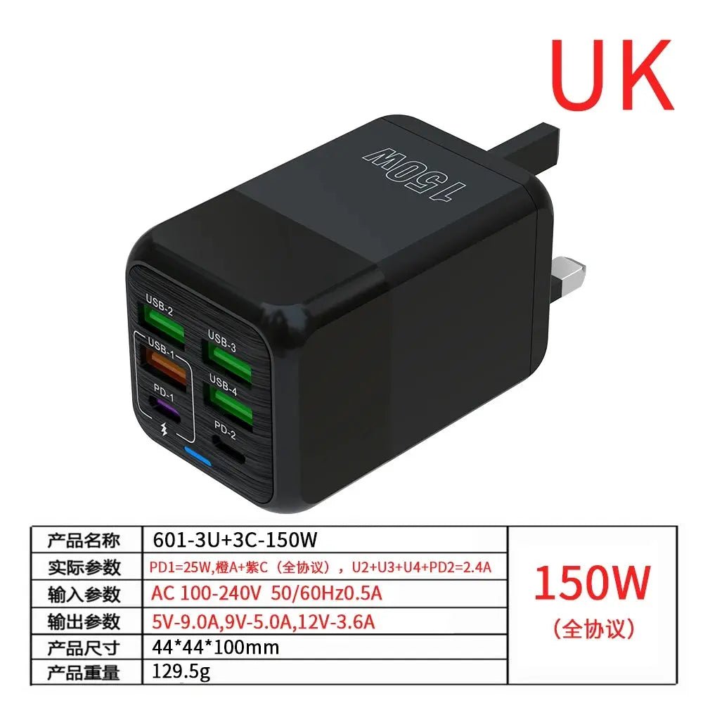 150W 6 Ports Pd QC 4.0 Usb C Fast Charger Wall Adapter Super Fast Charging For Iphone Samsung Ipad Xiaomi Huawei Oneplus Oppo - Emart