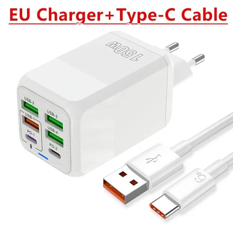 150W 6 Ports Pd QC 4.0 Usb C Fast Charger Wall Adapter Super Fast Charging For Iphone Samsung Ipad Xiaomi Huawei Oneplus Oppo - Emart