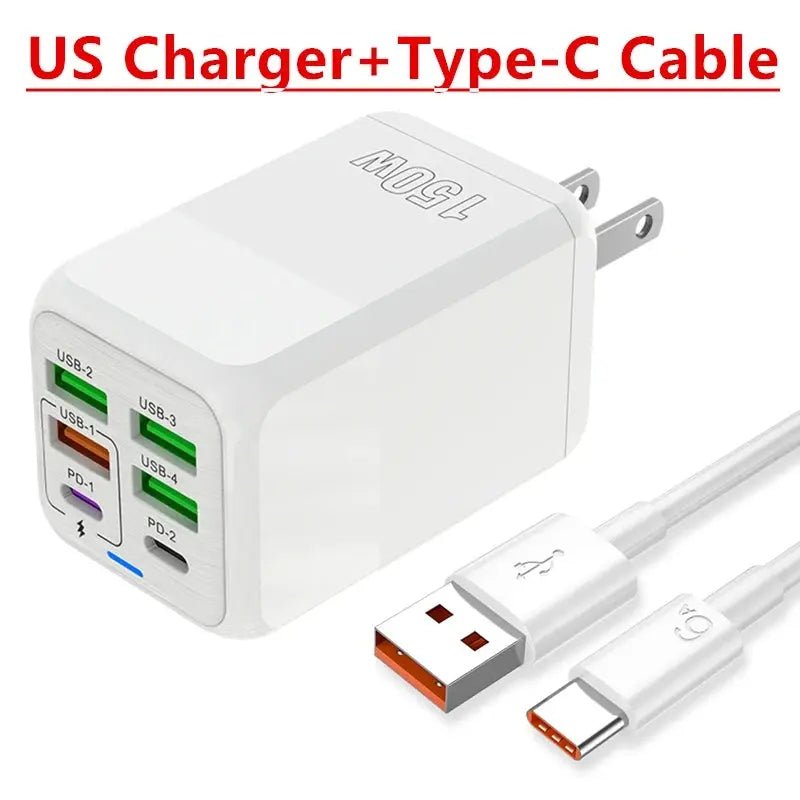 150W 6 Ports Pd QC 4.0 Usb C Fast Charger Wall Adapter Super Fast Charging For Iphone Samsung Ipad Xiaomi Huawei Oneplus Oppo - Emart