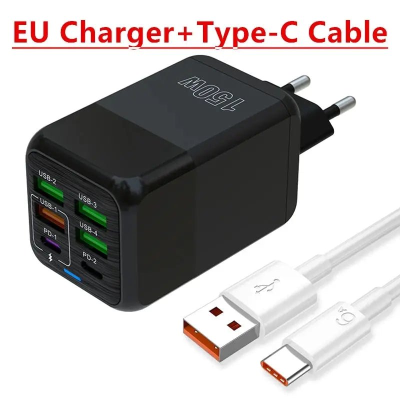 150W 6 Ports Pd QC 4.0 Usb C Fast Charger Wall Adapter Super Fast Charging For Iphone Samsung Ipad Xiaomi Huawei Oneplus Oppo - Emart