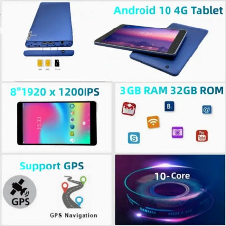 1920x1200 Pixels 8” Android 10 Tablet 3GB RAM 32GB ROM 10 - Core MTK6797 4G Phone Call Dual SIM Card WIFI Support GPS Bluetooth - Emart