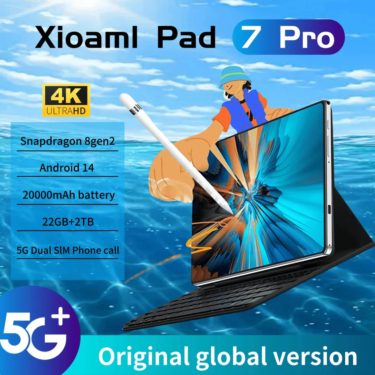 2025 NEW Original Xioami Pad 7 Pro Tablet 22GB+2T 11inch HD 4K Android 14 20000mAh 5G Dual SIM Phone Call WiFi GPS WPS Tablet PC - Emart