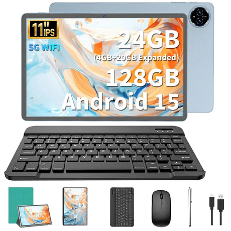 2025 Relndoo 11 Inch Android 15 Tablet , 24GB(4+20 Expanded) RAM+128GB ROM, IPS HD Screen, 5G WiFi, T615 Processor, GPS, Type C - Emart
