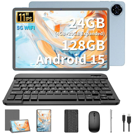 2025 Relndoo 11 Inch Android 15 Tablet , 24GB(4+20 Expanded) RAM+128GB ROM, IPS HD Screen, 5G WiFi, T615 Processor, GPS, Type C - Emart