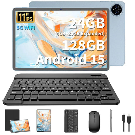 2025 Relndoo 11 Inch Android 15 Tablet , 24GB(4+20 Expanded) RAM+128GB ROM, IPS HD Screen, 5G WiFi, T615 Processor, GPS, Type C - Emart
