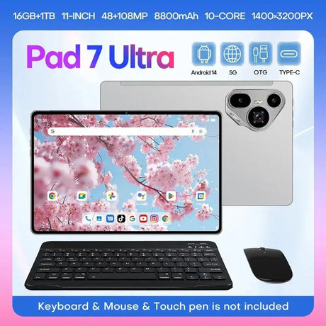 2025 Tablet pad 7 ultra Android 14.0 Brand New 11.0 inch 16GB RAM 1024GB ROM Tablets 48MP 8800mAh 10Core WIFI Bluetooth Network - Emart
