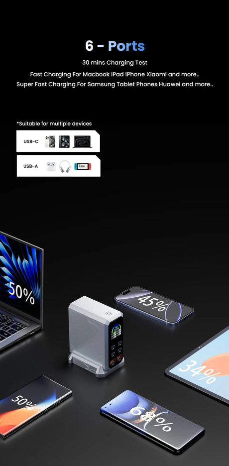 240W GaN Charger PD3.1 140W USB Type C 6 Ports PPS PD Desktop Fast Charging Station for MacBook Laptops Tablet iPhone Samsung - Emart