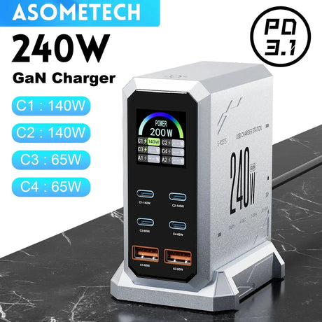 240W GaN Charger PD3.1 140W USB Type C 6 Ports PPS PD Desktop Fast Charging Station for MacBook Laptops Tablet iPhone Samsung - Emart