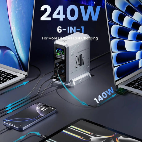 240W GaN Charger PD3.1 140W USB Type C 6 Ports PPS PD Desktop Fast Charging Station for MacBook Laptops Tablet iPhone Samsung - Emart