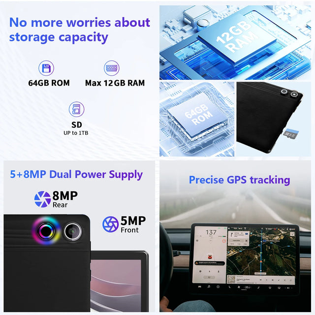 A10L 10Inch Tablet Android 14 12GB RAM 64GB ROM 1TB Expand WiFi6 Face Unlock HD IPS Screen Keyboard Mouse Stylus For PC Pad Gift
