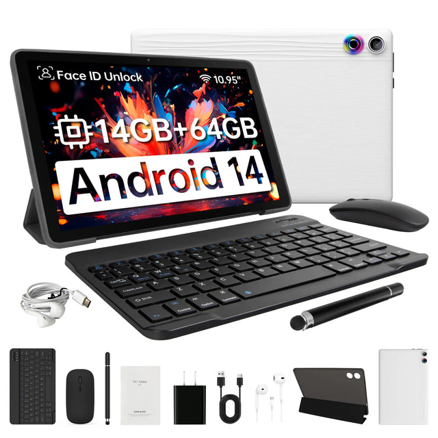 A7L 10.1 Inch Android 14 Tablet 14GB RAM 64GB ROM Octa-Core Processor HD IPS WiFi Protective Case Pen Keyboard Mice Headphone PC