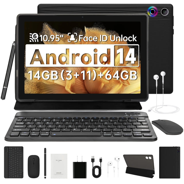 A7L 10.1 Inch Android 14 Tablet 14GB RAM 64GB ROM Octa-Core Processor HD IPS WiFi Protective Case Pen Keyboard Mice Headphone PC