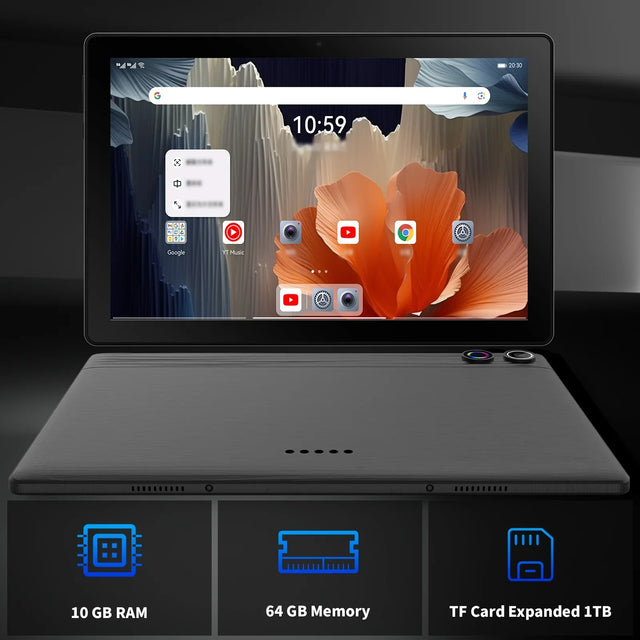 Android 14 10 inch Tablet, A523 Octa Core, 8GB RAM + 64GB ROM(TF 1TB), 5000mAh, Face Unlocked,Black+Keyboard & Mouse Set, Black
