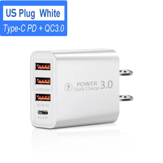 48W Multi-Port USB Quick Charger Charger Type-C Fast Charging Charger Universal Wall Adapter For Samsung Xiaomi 14 Huawei iPhone
