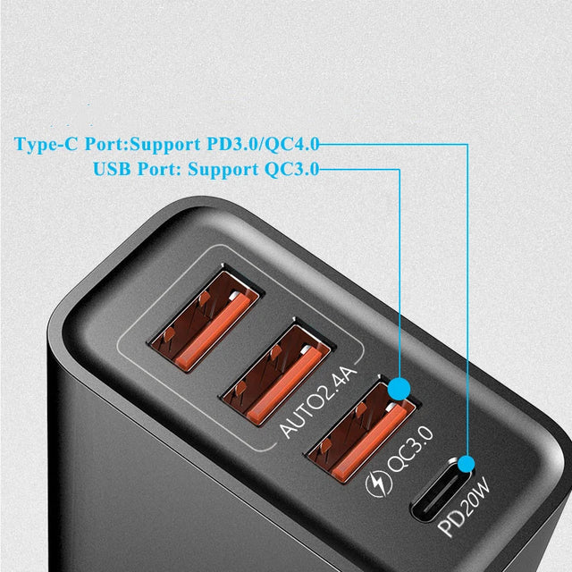 48W Multi-Port USB Quick Charger Charger Type-C Fast Charging Charger Universal Wall Adapter For Samsung Xiaomi 14 Huawei iPhone