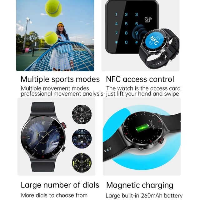 NFC Bluetooth Call Smart Watch Men AOMLED390*390 HD Color Screen Rotation Button Fitness Tracker IP68 Waterproof SmartWatch Men