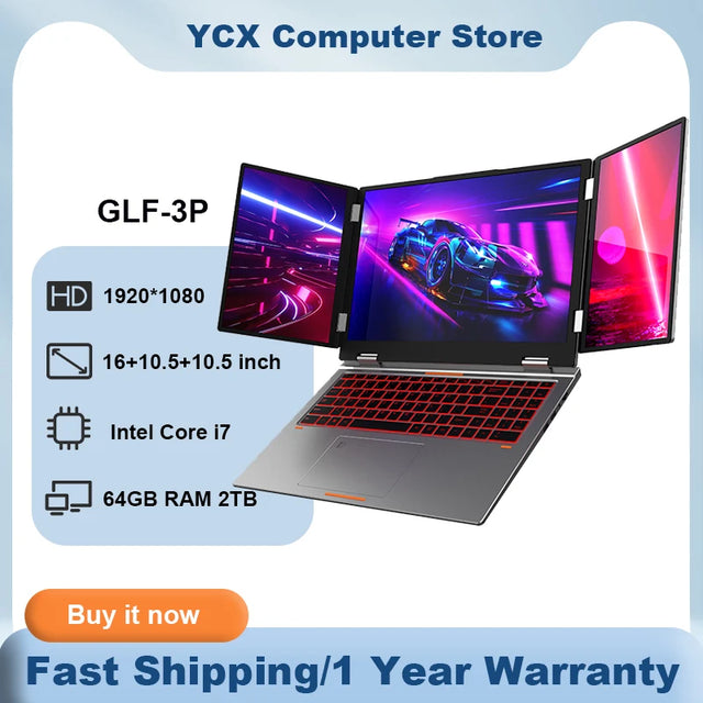 GLF-3P Triple Screen Gaming Laptop 16+10.5+10.5‘’ Touchpad Intel Core i7