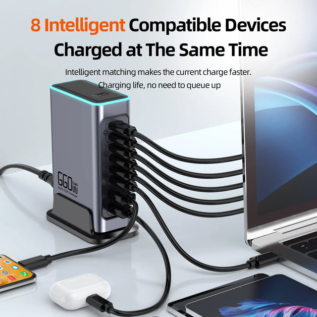 660W GaN Charger USB C Fast Desktop 8-port USB Type C PD Charging Station 3.0 USB Type C Fast Charger for iPhone16 15 Samsung
