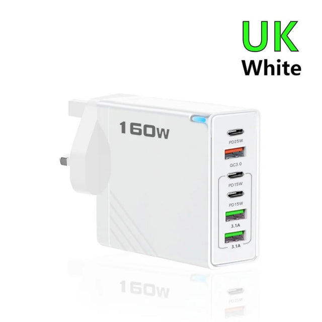 Multi Ports USB Charger 160W Type C Charger Fast Charging Phone Adapter For iPhone Samsung Xiaomi Huawei EU/US Plug Wall Charger