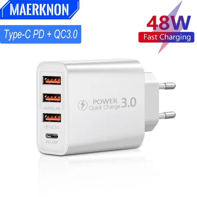 48W Multi-Port USB Quick Charger Charger Type-C Fast Charging Charger Universal Wall Adapter For Samsung Xiaomi 14 Huawei iPhone