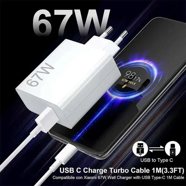 Original  Xiaomi 67W Charger Fast Charging Cargador USB Cable EU Plug Wall Adapter Mi 14 15 Redmi Note 13 12 Pro Turbo Poco F5