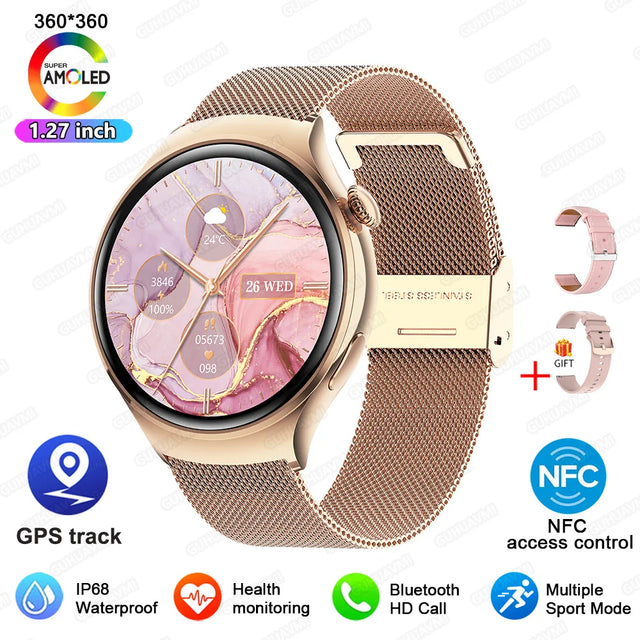 2025 New Lady Fashion Smart Watch women AMOLED HD Screen GPS Sport Heart Rate Bluetooth Call Waterproof Outdoor Smartwatch Women
