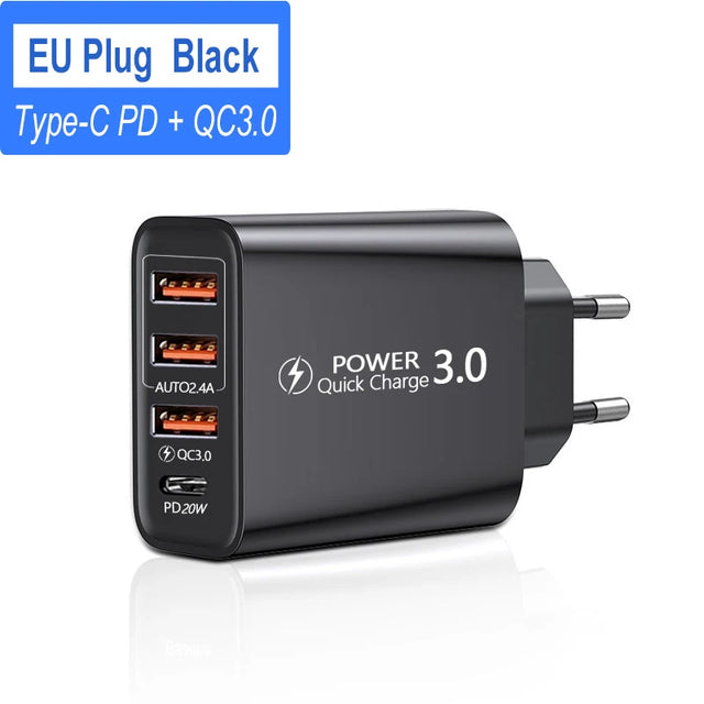 48W Multi-Port USB Quick Charger Charger Type-C Fast Charging Charger Universal Wall Adapter For Samsung Xiaomi 14 Huawei iPhone