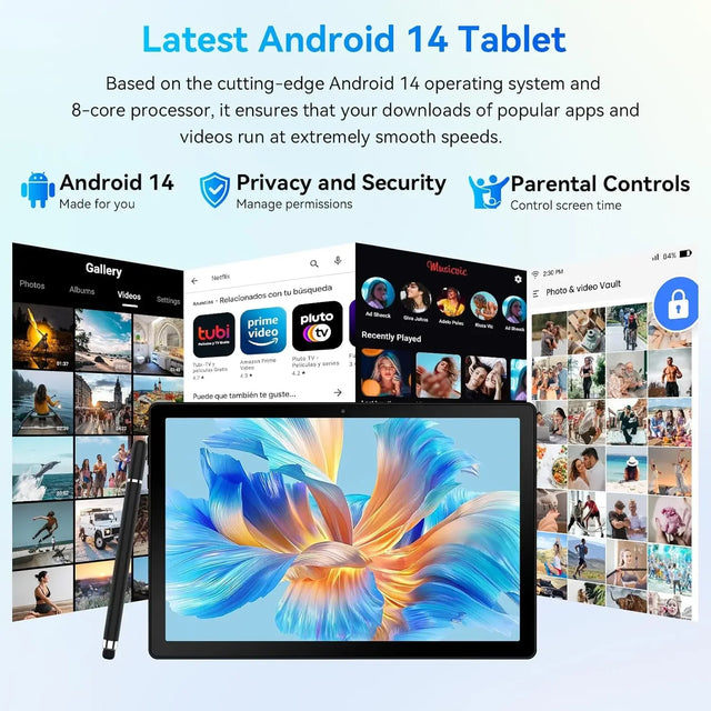 10.1 Inch Tablet Android 14 12GB RAM 64GB ROM Octa Core 5G WiFi Dual Camera with Keyboard Mouse Case Tablets Computer Set