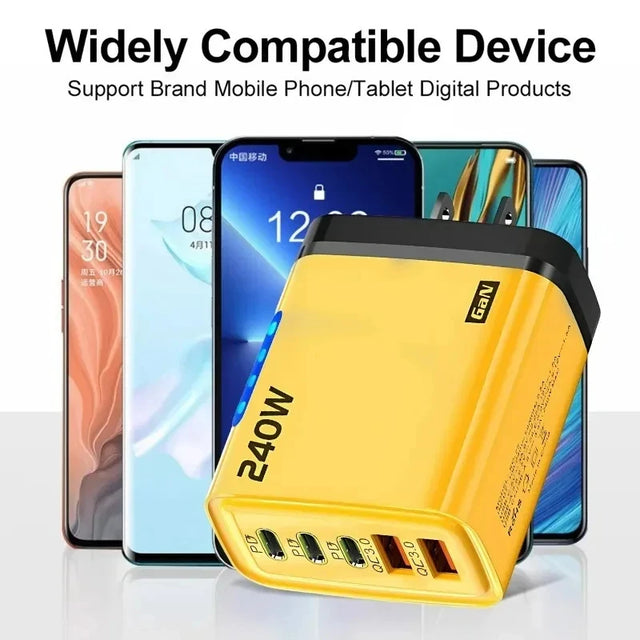 5 in 1 GaN Desktop Charger For IPhone 16 15pro Laptop Samsung 240W Fast Charging Adapter 10A USB To TypeC Cable 3PD 2 SB Charger