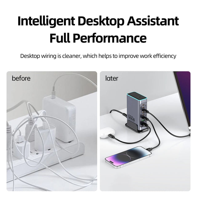 660W GaN Charger USB C Fast Desktop 8-port USB Type C PD Charging Station 3.0 USB Type C Fast Charger for iPhone16 15 Samsung