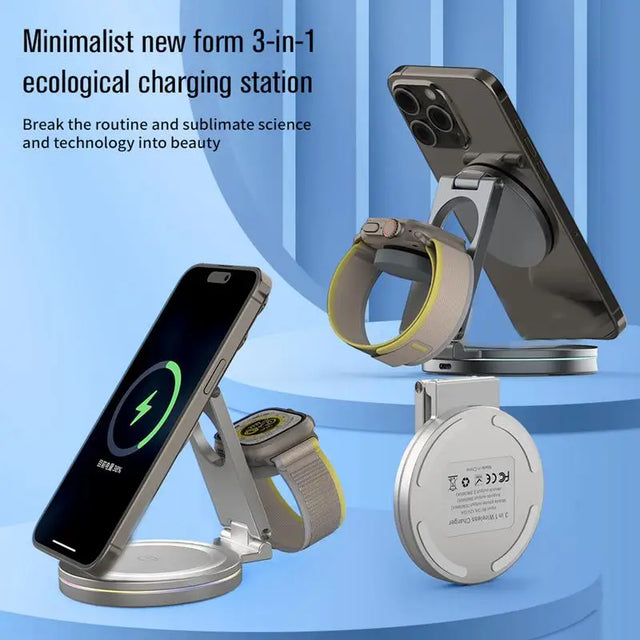 Phone Charger Stand Anti-Skid Magnetic Charger Charging Dock Zinc Alloy Phone Watch Charging Stand With 360 Rotation Design