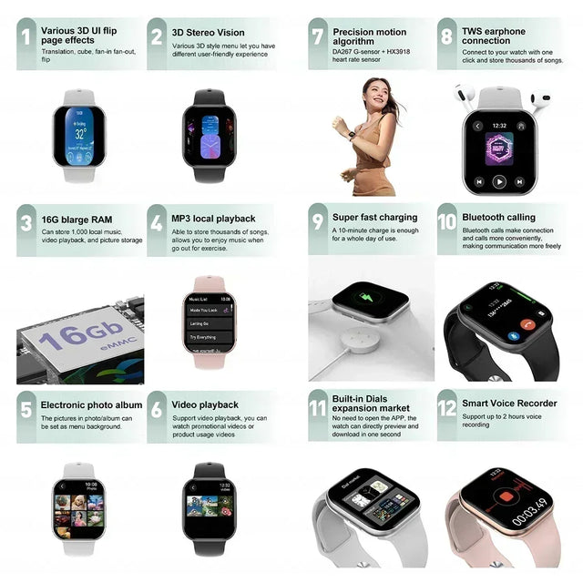 2025 New for Apple Watch 10 Smart Watch 4G Memory Music Video Bluetooth Call Waterproof Smartwatch For Android IOS TWS Earphones