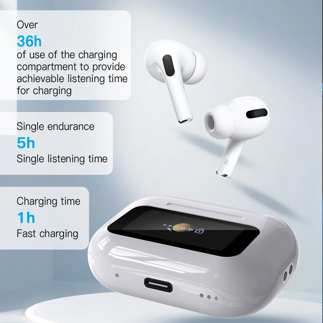 DESERTCAT Wireless Bluetooth Earphones with Display Screen HiFi Sound Low Latency Noise Reduction Headphones for iPhone Android