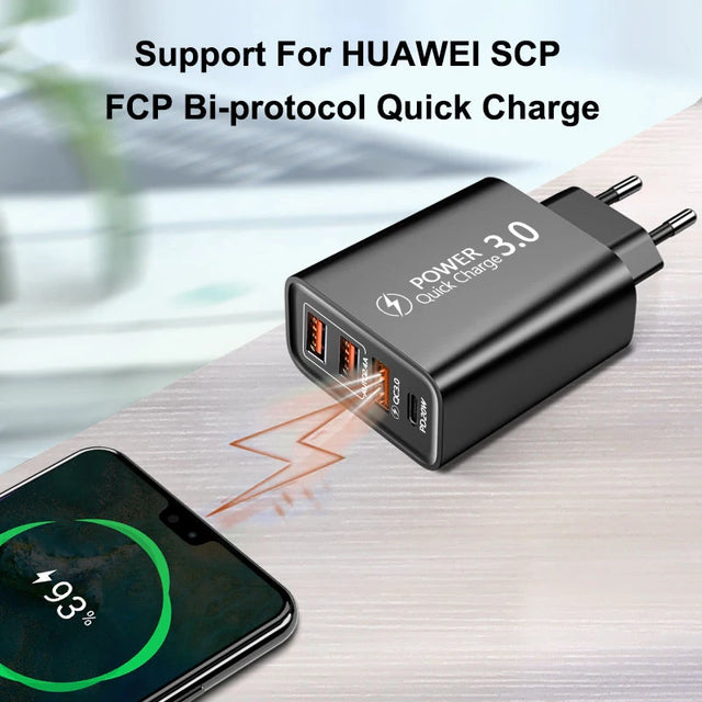 48W Multi-Port USB Quick Charger Charger Type-C Fast Charging Charger Universal Wall Adapter For Samsung Xiaomi 14 Huawei iPhone