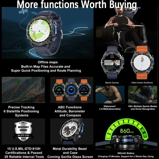 Xiaomi 2025 Smart Watch with Offline Maps 4GB Memory Video Player Military Sports Smartwatch Men 30m Swimming Waterproof AMOLED
