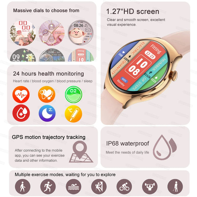 2025 New Lady Fashion Smart Watch women AMOLED HD Screen GPS Sport Heart Rate Bluetooth Call Waterproof Outdoor Smartwatch Women