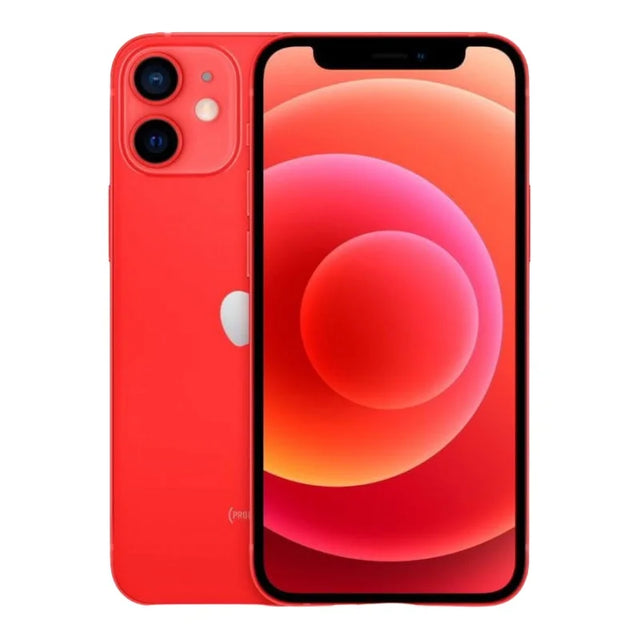 iPhone 12 Mini 64GB Red Unlocked refurbished smartphone showcasing its striking red finish and compact design. Perfect for high-quality smartphone experience.