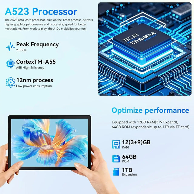 10.1 Inch Tablet Android 14 12GB RAM 64GB ROM Octa Core 5G WiFi Dual Camera with Keyboard Mouse Case Tablets Computer Set